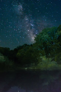 Milky Way over the trees and the lake