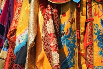 Close-up of colorful silk Chinese robes