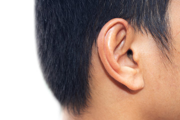 Face skin and ear area of men.
