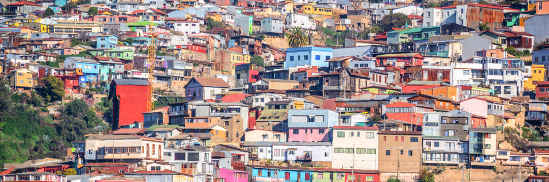 Panorama of colorful houses on a hill of Valparaiso, Chile