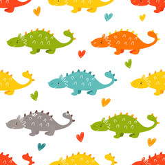 Brigt seamless pattern with cute dinos