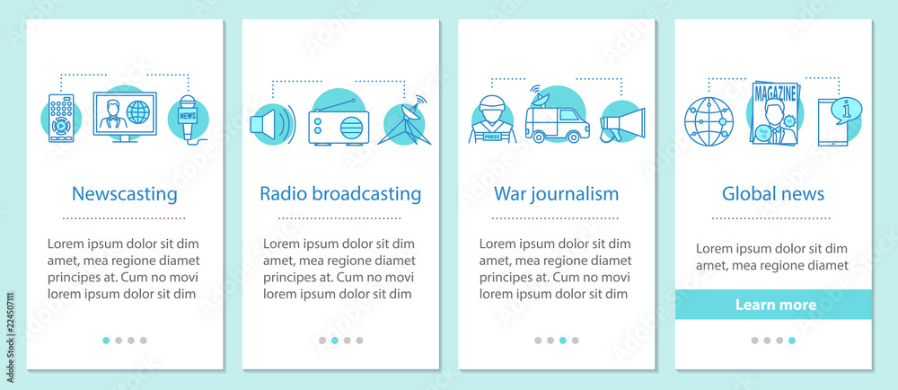 Wall mural news onboarding mobile app page screen with linear concepts