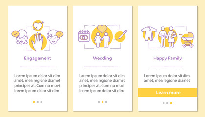 Family life cycle onboarding mobile app page screen with linear 