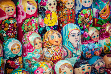 Fototapeta na wymiar Nested dolls in the souvenir from Ukraine.