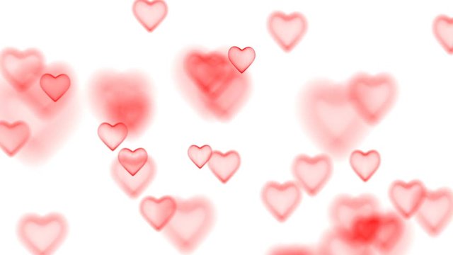 Focusing and defocusing on three-dimensional images of hearts. White background.