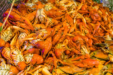 Boiled crawfish and crabs