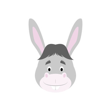 Donkey face in cartoon style for children. Animal Faces Vector illustration Series