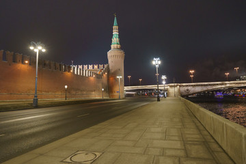 Naklejka na ściany i meble Red Kremlin wall at the midnight