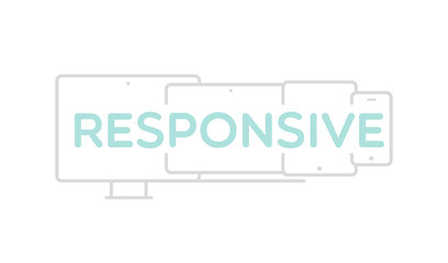 Responsive design. Mobile devices with the word 