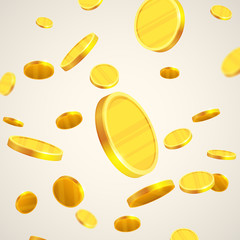 Gold coins falling, realistic illustration, graphic concept for your design
