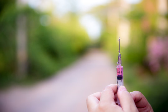 syringe contained grud liquid , prepare to injection. image for background, wallpaper, copy space. healthy and medical concept.
