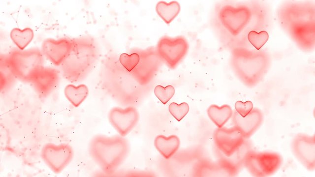 Valentine's Day. Background with hearts. Focusing and defocusing on three-dimensional images of hearts. White background.