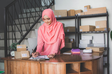 online shop seller working at home office