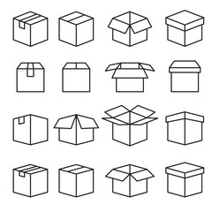 Set of Abstract Box Vector Line Icons. Editable Stroke