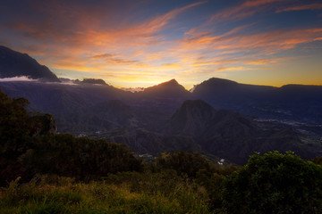 Colorful sunset from the Gite de Bélouve in Reunion Island