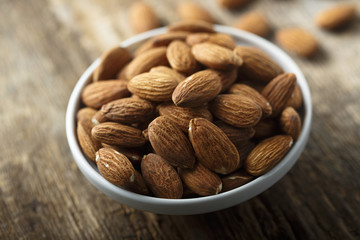 Almond huts in the white bowl
