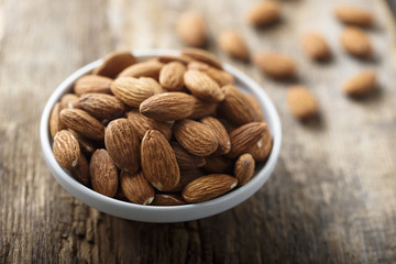 Almond huts in the white bowl