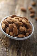 Almond huts in the white bowl