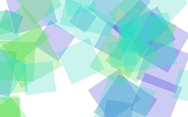 Multicolored translucent squares on white background. Green tones. 3D illustration