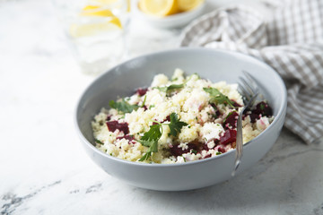Couscous salad with baked beetroot and Feta cheese
