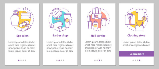 Beauty services onboarding mobile app page screen with linear co