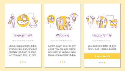 Family life cycle onboarding mobile app page screen with linear