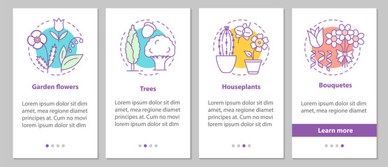 Plants onboarding mobile app page screen with linear concepts