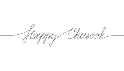 HAPPY CHUSEOK handwritten inscription. One line drawing of phrase. Vector illustration