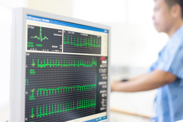 Fototapeta premium The doctor check heart rate and pulse of patient by running test for protect the heart attack.