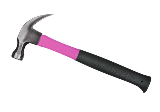 Pink hammer on white background