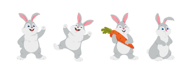 Naklejka premium Szczęśliwy króliki - zestaw postaci z kreskówek wektorowych