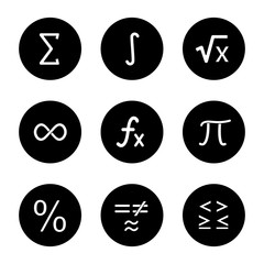 Mathematics glyph icons set