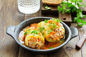 Stuffed pepper with rice and meat.