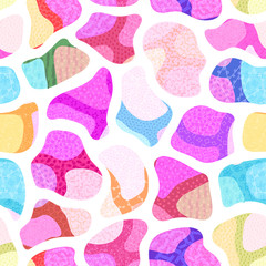 Vector seamless pattern with hand drawn abstract shapes. Textured figures. Unique design. Creative background. Applique. It looks like maze or puzzles. Wallpaper, textile, wrapping, print on clothes