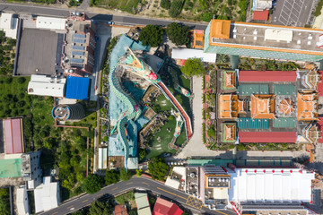 aerial view of Madou Daitian Temple with multicolored dragon.