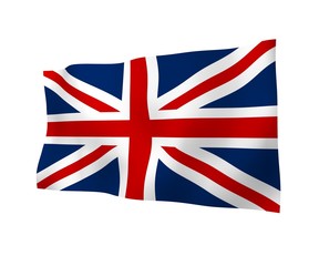 Waving flag of the Great Britain. British flag. United Kingdom of Great Britain and Northern Ireland. State symbol of the UK. 3D illustration