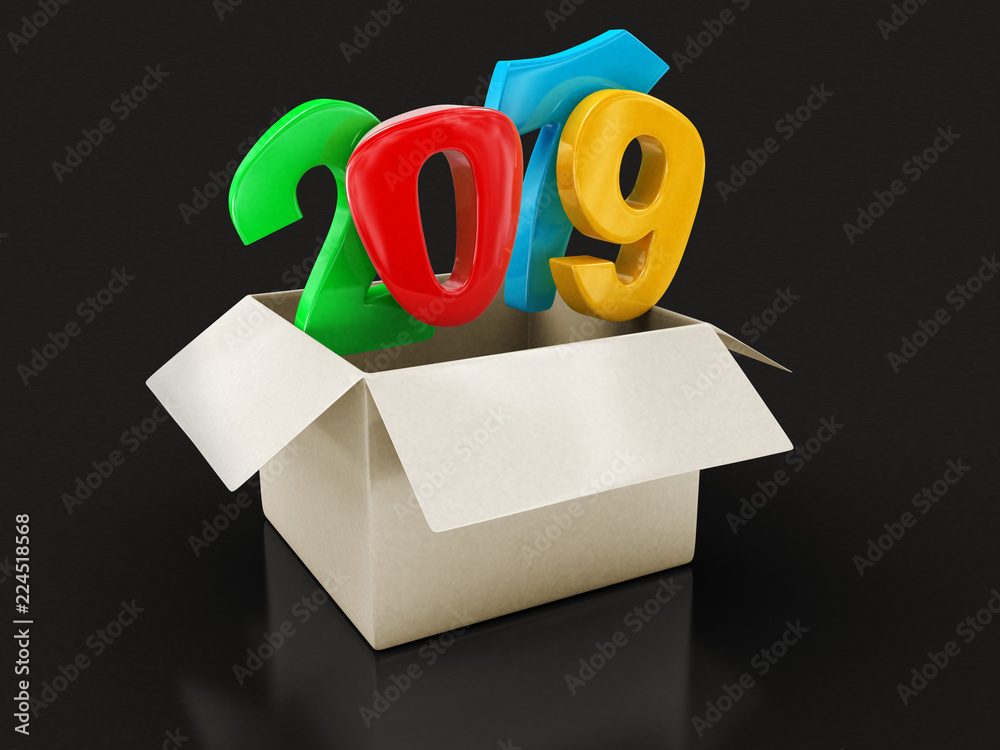 Poster open package with 2019. image with clipping path