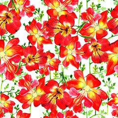 Beautiful flowers are made in watercolor. Seamless pattern on white background.