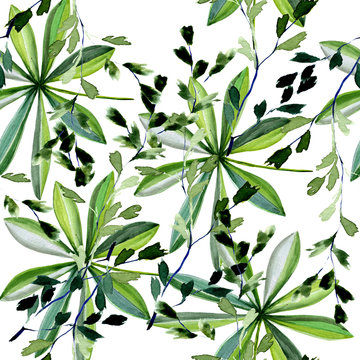 Seamless pattern. Watercolor, pattern with green leaves, hand-drawn natural illustration