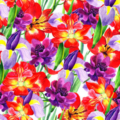 Seamless, floral pattern in the style of watercolor. Floral wild flower for background, texture, pattern of wrapper, frame or border.