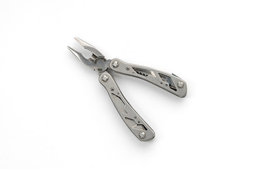close up of a multitool, isolated on white