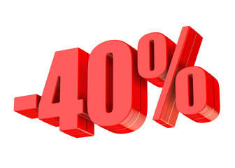 40 percent discount 3d rendered red text isolated on white background