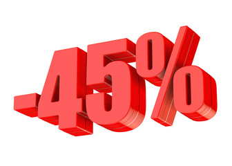45 percent discount 3d rendered red text isolated on white background
