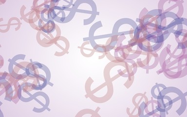 Multicolored translucent dollar signs on white background. Red tones. 3D illustration