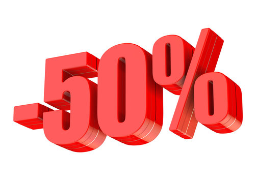 50 percent discount 3d rendered red text isolated on white background
