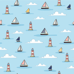 Nautical hand drawn seamless vector pattern