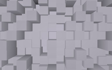 Abstract gray elegant cube geometric background. Chaotically advanced rectangular bars. 3D Rendering, 3D illustration