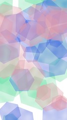 Multicolored translucent hexagons on white background. Vertical image orientation. 3D illustration