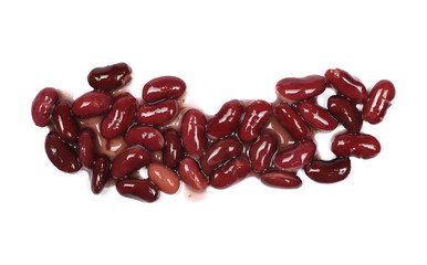 cooked red kidney beans isolated on white background, top view