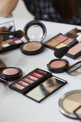 Cosmetic set on white table